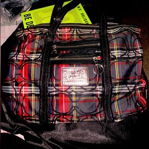 🎃 Coach poppy Black/red tartan plaid tote bag